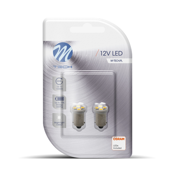 ZAROWKA LED 12V T4W 0.3W BA9S /BIALA/ 4X LED SMD3528 BLISTER 2- SZT OPTIMA LB009W M-TECH
